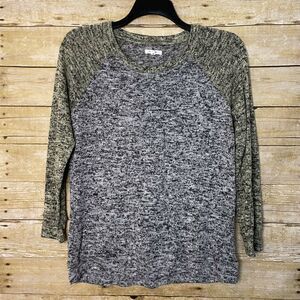 Maurices Gray & Yellow Marled Raglan Sleeve Knit Top - Size Medium - Sweater